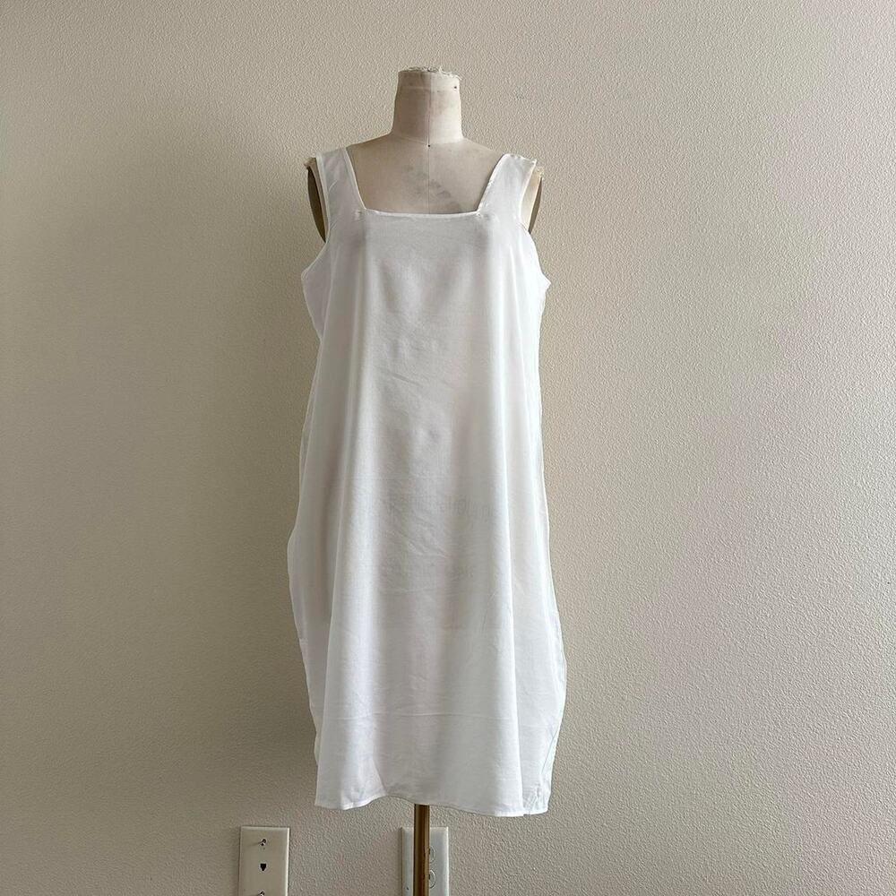 handmade white cotton sleeveless midi dress with square neckline
